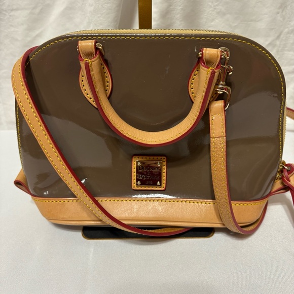 Dooney & Bourke Handbags - Dooney & Bourke Patent Leather Zip Zip Satchel in taupe brown